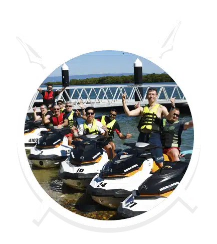 A Group of People are Happy after Jet Skiing in Main Beach, QLD