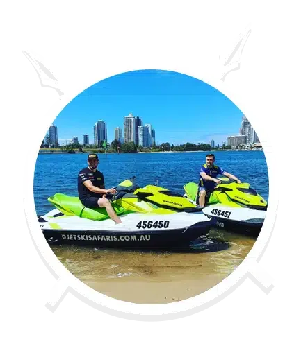 Two Men in their Green Jet Skis in Main Beach, QLD