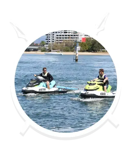 Two Men in Blue and Green Jet Ski in Main Beach, QLD