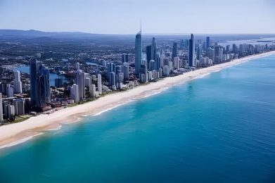 Aerial view of Gold Coast Skyscraper and Beach Side