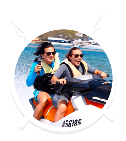 Two People Enjoying the Jet Ski while Holding the Action Camera in Main Beach, QLD